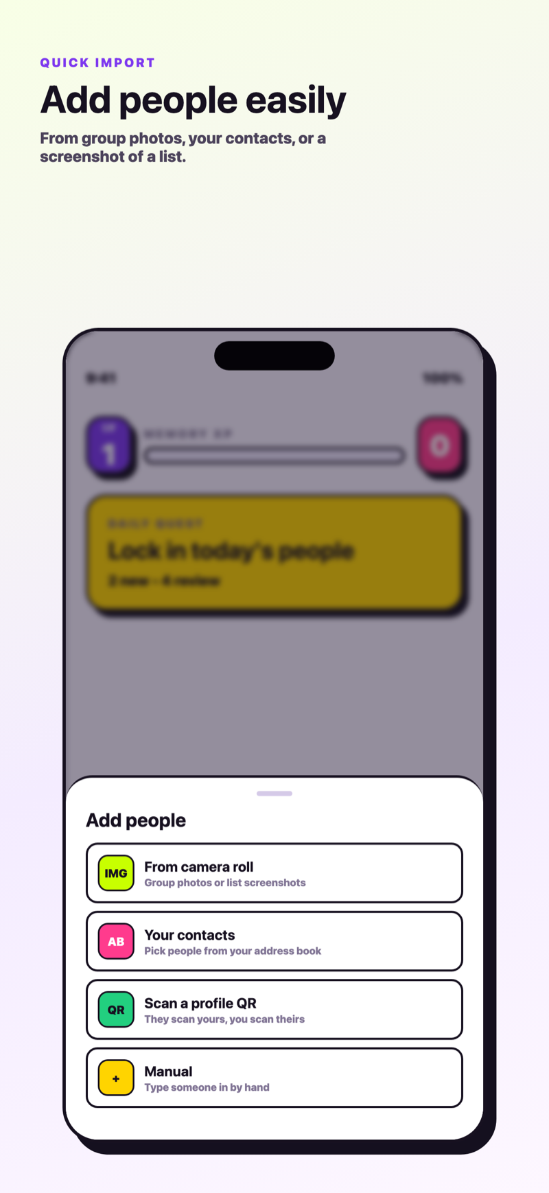 Add anyone in seconds — Namefinity screen