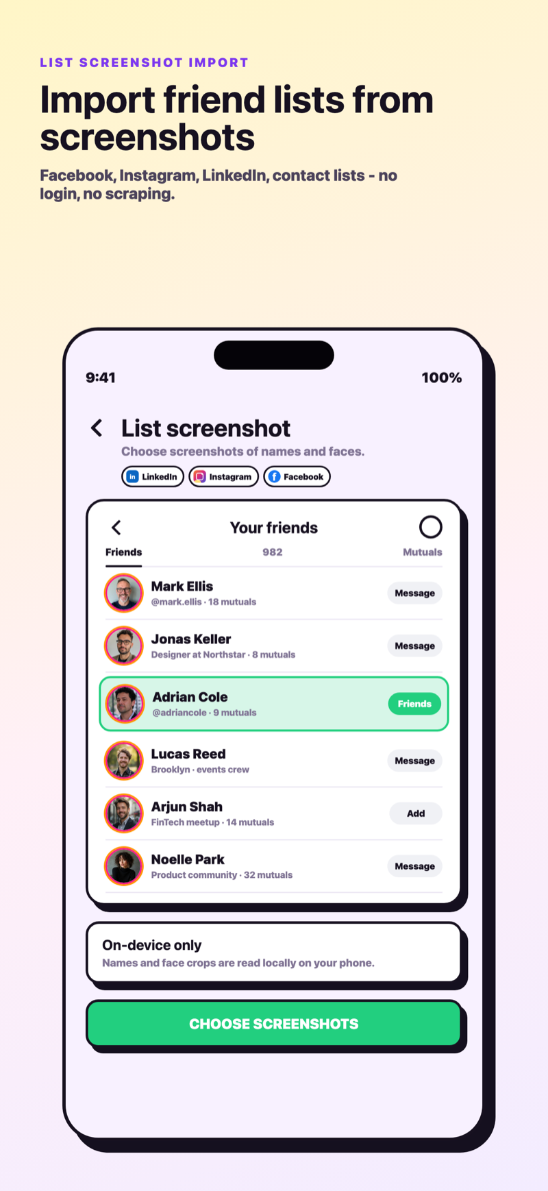 A screenshot of a list of names and faces being turned into people in the app.